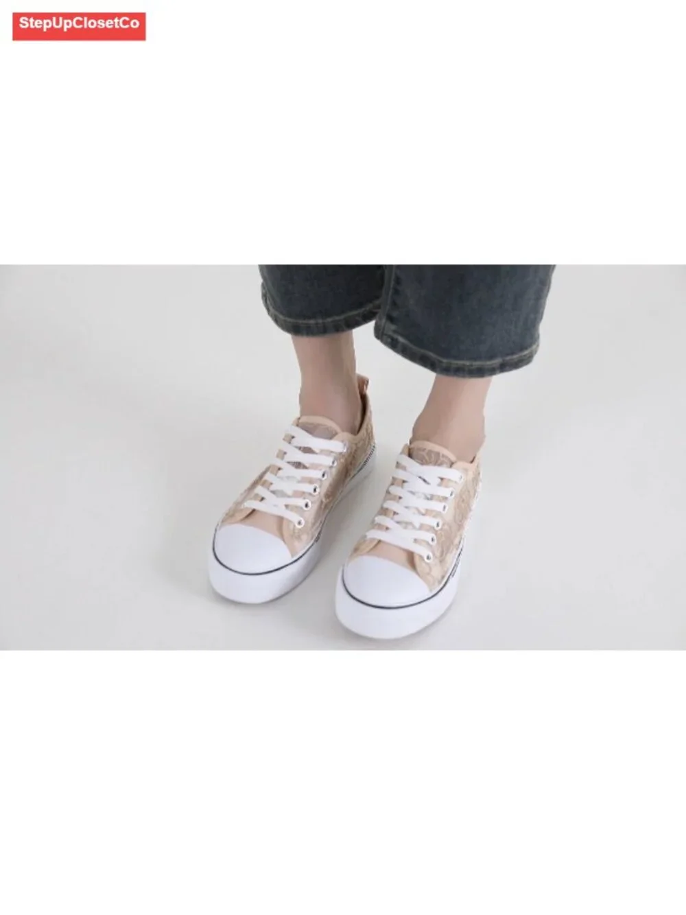 Women's Mesh Canvas Lace-Up Sneakers with Embroidery - Breathable Casual Shoes